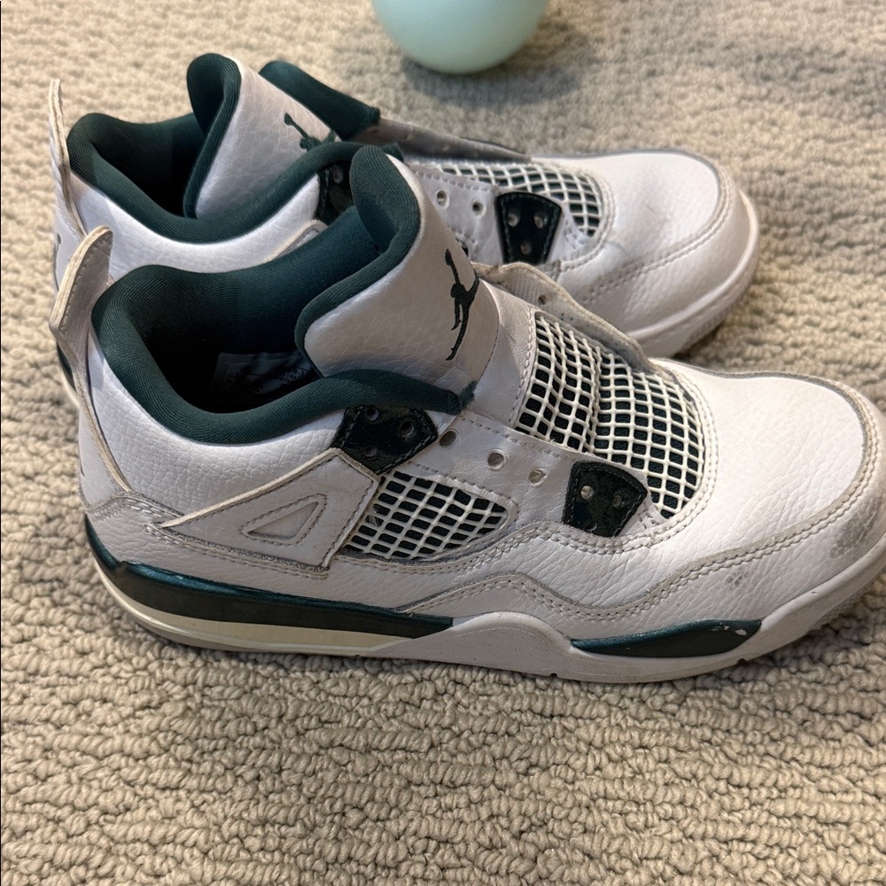 Kids Jordan White and Green Sneakers